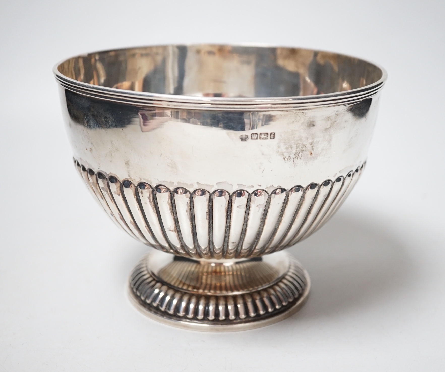 A late Victorian demi-fluted rose bowl, by William Hutton & Sons, Sheffield, 1898, diameter 18.5cm, 14.6oz.